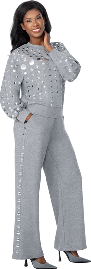 Sharz B. London <br> (Fall 2026) <br> SBL8242-Gr <br> <br> Gray <br> S M L XL 1x 2x 3x<br><br>Mirror-embellished Hooded Sweatshirt & Jogger Set <br>
