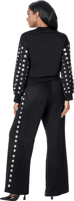 Sharz B. London <br> (Fall 2026) <br> SBL8242-Bl <br> <br> Black <br> S M L XL 1x 2x 3x<br><br>Mirror-embellished Hooded Sweatshirt & Jogger Set <br>