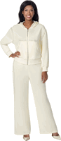 Sharz B. London <br> (Fall 2026) <br> SBL8252 <br> <br> Cream <br> S M L XL 1x 2x 3x<br><br>Pearl & Lace-trimmed Zip Hoodie & Pant Loungewear Set <br>