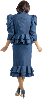 Sharz B. <br> (Summer 2026) <br> SBL8042 <br> <br> NAVY <br> 8 10 12 14 16 18 20 22 24<br><br>Light denim mermaid skirt set with peplum and flower embroidery <br> Sharz B. <br> (Summer 2026) <br> SBL8042 <br> <br> NAVY <br> 8 10 12 14 16 18 20 22 24<br><br>Light denim mermaid skirt set with peplum and flower embroidery <br>