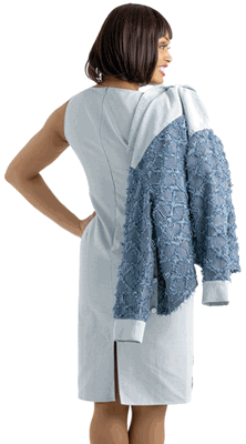 Sharz B.  <br> (Summer 2026) <br> SBL8092 <br> <br> SILVER/BLUE <br> 10 12 14 16 18 20 22 24<br><br>Dress with jean jacket and grommets <br>