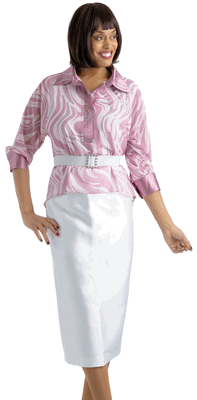 Sharz B. <br> (Summer 2026) <br> SBL8112 <br> <br> DUSTY-PINK/WHITE <br> 8 10 12 14 16 18 20 22 24<br><br>Print belted collared blouse and solid skirt set <br> Sharz B. <br> (Summer 2026) <br> SBL8112 <br> <br> DUSTY-PINK/WHITE <br> 8 10 12 14 16 18 20 22 24<br><br>Print belted collared blouse and solid skirt set <br>
