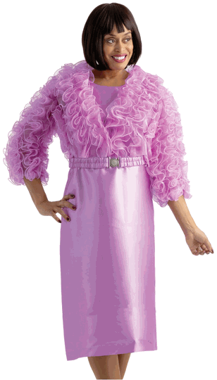 Sharz B.  <br> (Summer 2026) <br> SBL8132 <br> <br> LILAC <br> 8 10 12 14 16 18 20 22<br><br>Ruffle organza dress with stretch belt <br>