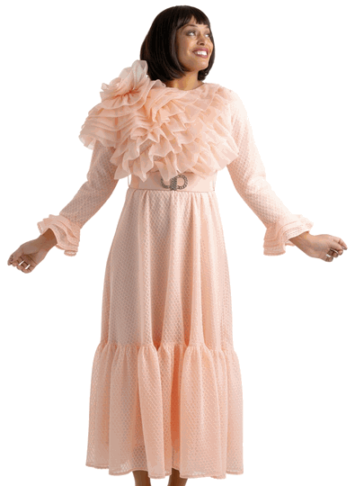 Sharz B.  <br> (Summer 2026) <br> SBL8151 <br> <br> BLACK  <br>  PEACH  <br>  WHITE <br> 8 10 12 14 16 18 <BR>  16W 18W 20W 22W 24W 26W<br><br>Maxi dress with ruffle top and belt <br>