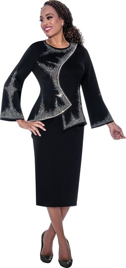 Stellar Looks <br> (Fall 2025) <br> SL600202 <br> <br> Black <br> 8 10 12 14 16 18 <br>  16w 18w 20w 22w 24w 26w<br><br>Light Scuba <br> 2 Piece Skirt Suit