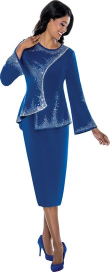 Stellar Looks <br> (Fall 2025) <br> SL600202 <br> <br> Royal <br> 8 10 12 14 16 18 <br>  16w 18w 20w 22w 24w 26w<br><br>Light Scuba <br> 2 Piece Skirt Suit