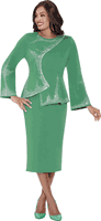 Stellar Looks <br> (Fall 2025) <br> SL600202 <br> <br> Green <br> 8 10 12 14 16 18 <br>  16w 18w 20w 22w 24w 26w<br><br>Light Scuba <br> 2 Piece Skirt Suit