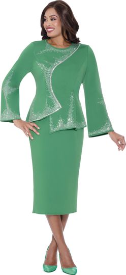 Stellar Looks <br> (Fall 2025) <br> SL600202 <br> <br> Green <br> 8 10 12 14 16 18 <br>  16w 18w 20w 22w 24w 26w<br><br>Light Scuba <br> 2 Piece Skirt Suit