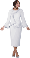 Stellar Looks <br> (Fall 2025) <br> SL600202 <br> <br> White <br> 8 10 12 14 16 18 <br>  16w 18w 20w 22w 24w 26w<br><br>Light Scuba <br> 2 Piece Skirt Suit