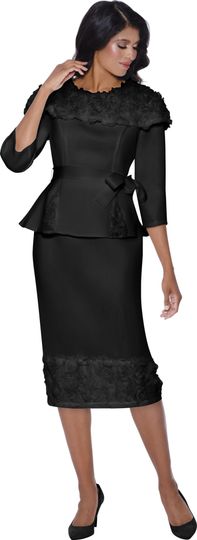 Stellar Looks <br> (Fall 2025) <br> SL600522 <br> <br> Black <br> 8 10 12 14 16 18 <br>  16w 18w 20w 22w 24w 26w<br><br>Scuba <br> 2 Piece Skirt Suit