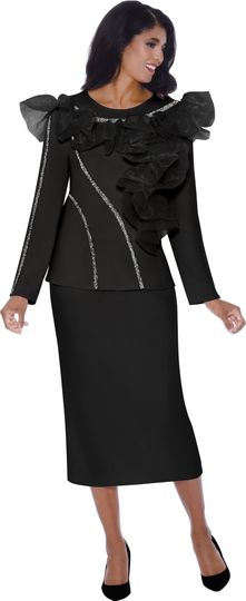 Stellar Looks <br> (Fall 2025) <br> SL600542 <br> <br> Black <br> 8 10 12 14 16 18 <br>  16w 18w 20w 22w 24w 26w<br><br>Scuba <br> 2 Piece Skirt Suit