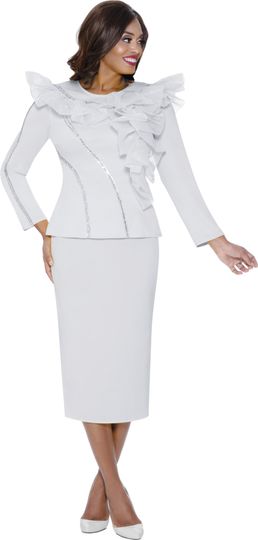 Stellar Looks <br> (Fall 2025) <br> SL600542 <br> <br> White <br> 8 10 12 14 16 18 <br>  16w 18w 20w 22w 24w 26w<br><br>Scuba <br> 2 Piece Skirt Suit