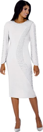 Stellar Looks <br> (Fall 2025) <br> SL600551 <br> <br> White <br> 10 12 14 16 18 <br>  16w 18w 20w 22w 24w<br><br>Light Scuba <br> 1 Piece Dress