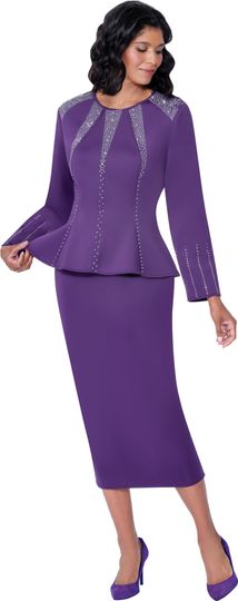 Stellar Looks <br> (Fall 2025) <br> SL600632 <br> <br> Purple <br> 8 10 12 14 16 18 <br>  16w 18w 20w 22w 24w 26w<br><br>Light Scuba <br> 2 Piece Skirt Suit