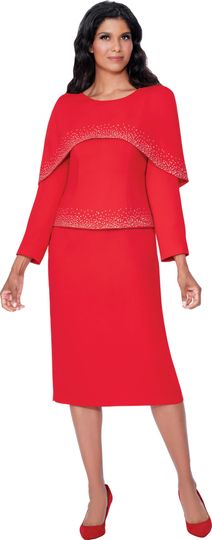 Stellar Looks <br> (Fall 2025) <br> SL600642 <br> <br> Red <br> 8 10 12 14 16 18 <br>  16w 18w 20w 22w 24w 26w<br><br>Crepe <br> 2 Piece Skirt Suit