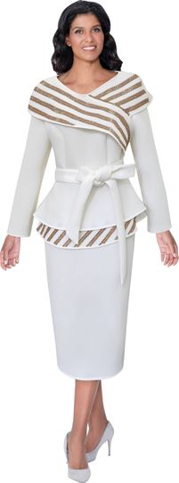 Stellar Looks <br> (Fall 2025) <br> SL600672 <br> <br> Off-White <br> 8 10 12 14 16 18 <br>  16w 18w 20w 22w 24w 26w<br><br>Light Scuba <br> 2 Piece Skirt Suit
