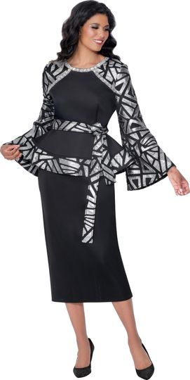 Stellar Looks <br> (Fall 2025) <br> SL600702 <br> <br> Black/Silver <br> 8 10 12 14 16 18 <br>  16w 18w 20w 22w 24w 26w<br><br>Light Scuba <br> 2 Piece Skirt Suit
