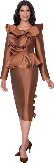 Stellar Looks <br> (Fall 2025) <br> SL600722 <br> <br> Brown <br> 8 10 12 14 16 18 <br>  16w 18w 20w 22w 24w 26w<br><br>Shantung <br> 2 Piece Skirt Suit