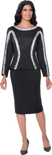 Stellar Looks <br> (Fall 2025) <br> SL600761 <br> <br> Black <br> 8 10 12 14 16 18 <br>  16w 18w 20w 22w 24w 26w<br><br>Light Scuba <br> 1 Piece Dress