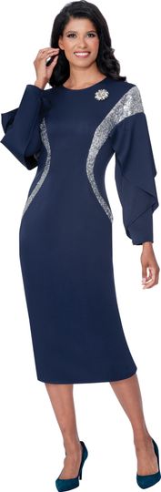 Stellar Looks <br> (Fall 2025) <br> SL600771 <br> <br> Navy <br> 8 10 12 14 16 18 <br>  16w 18w 20w 22w 24w 26w<br><br>Light Scuba <br> 1 Piece Dress