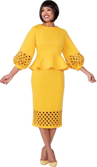 Stellar Looks <br> (Fall 2025) <br> SL600802 <br> <br> Mustard <br> 8 10 12 14 16 18 <br>  16w 18w 20w 22w 24w 26w<br><br>Light Scuba <br> 2 Piece Skirt Suit
