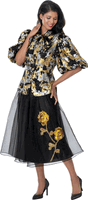 Stellar Looks <br> (Fall 2026) <br> SL601102 <br> <br> Black-Gold-Silver <br> 8 10 12 14 16 18 20 22 24<br><br>Metallic Flocking <br> 2 Piece Skirt Suit