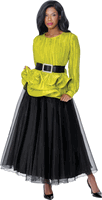 Stellar Looks <br> (Fall 2026) <br> SL601142 <br> <br> Green <br> 8 10 12 14 16 18 20 22 24<br><br>Pleats & Organza <br> 2 Piece Skirt Suit