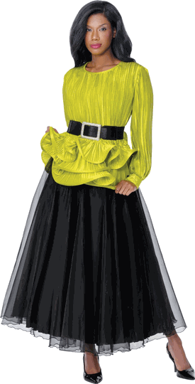 Stellar Looks <br> (Fall 2026) <br> SL601142 <br> <br> Green <br> 8 10 12 14 16 18 20 22 24<br><br>Pleats & Organza <br> 2 Piece Skirt Suit