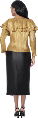 Stellar Looks <br> (Fall 2026) <br> SL601152 <br> <br> Gold/Black <br> 8 10 12 14 16 18 20 22 24<br><br>Pleats & Twill, Elastic Shoulder Can Be Worn Up Or Down <br> 2 Piece Skirt Suit Stellar Looks <br> (Fall 2026) <br> SL601152 <br> <br> Gold/Black <br> 8 10 12 14 16 18 20 22 24<br><br>Pleats & Twill, Elastic Shoulder Can Be Worn Up Or Down <br> 2 Piece Skirt Suit