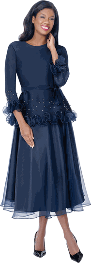 Stellar Looks <br> (Fall 2026) <br> SL601173 <br> <br> Navy <br> 8 10 12 14 16 18 20 22 24<br><br>Pleat & Organza <br> Skirt Suit
