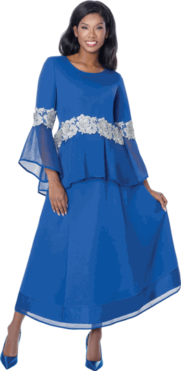 Stellar Looks <br> (Fall 2026) <br> SL601182-Ro <br> <br> Royal/Silver <br> 8 10 12 14 16 18 20 22 24<br><br>Crepe & Mesh <br> 2 Piece Skirt Suit