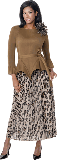 Stellar Looks <br> (Fall 2026) <br> SL601222 <br> <br> Cocoa-Multi <br> M L XL 1x 2x<br><br>Pleat & Organza <br> 2 Piece Skirt Suit