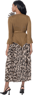 Stellar Looks <br> (Fall 2026) <br> SL601222 <br> <br> Cocoa-Multi <br> M L XL 1x 2x<br><br>Pleat & Organza <br> 2 Piece Skirt Suit