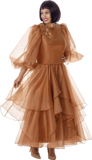 Stellar Looks <br> (Fall 2026) <br> SL601272 <br> <br> Coffee <br> 8 10 12 14 16 18 20 22 24<br><br>Organza <br> 2 Piece Skirt Suit
