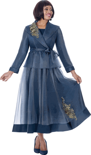Stellar Looks <br> (Fall 2026) <br> SL601283 <br> <br> Navy/Gold <br> 8 10 12 14 16 18 20 22 24<br><br>Organza <br> Skirt Suit