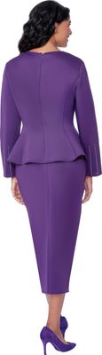 Stellar Looks <br> (SALE) <br> SL600632 <br> <br> Purple <br> 12 14 16 18 16w 18w 20w<br><br>Light Scuba <br> 2 Piece Skirt Suit