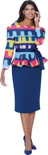 Stellar Looks <br> (Fall 2025) <br> SL1902 <br> <br> Royal/Multi <br> 8 10 12 14 16 18 <br>  16w 18w 20w 22w 24w 26w<br><br>Scuba <br> 2 Piece Skirt Suit