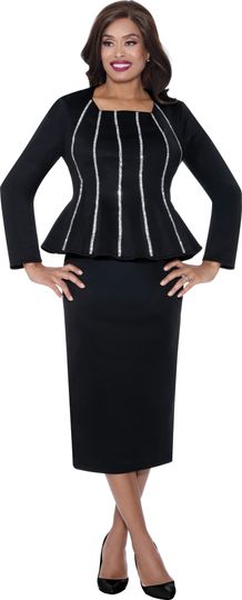 Stellar Looks <br> (Fall 2025) <br> SL600292 <br> <br> Black <br> 8 10 12 14 16 18 <br>  16w 18w 20w 22w 24w 26w<br><br>Scuba <br> 2 Piece Skirt Suit