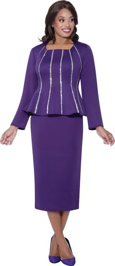 Stellar Looks <br> (Fall 2025) <br> SL600292 <br> <br> Purple <br> 8 10 12 14 16 18 <br>  16w 18w 20w 22w 24w 26w<br><br>Scuba <br> 2 Piece Skirt Suit
