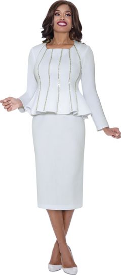 Stellar Looks <br> (Fall 2025) <br> SL600292 <br> <br> White <br> 8 10 12 14 16 18 <br>  16w 18w 20w 22w 24w 26w<br><br>Scuba <br> 2 Piece Skirt Suit