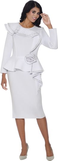 Stellar Looks <br> (Fall 2025) <br> SL600461 <br> <br> White <br> 8 10 12 14 16 18 <br>  16w 18w 20w 22w 24w 26w<br><br>Light Scuba <br> 1 Piece Dress
