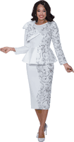 Stellar Looks <br> (Fall 2025) <br> SL600502 <br> <br> White/Silver <br> 8 10 12 14 16 18 <br>  16w 18w 20w 22w 24w 26w<br><br>Scuba <br> 2 Piece Skirt Suit