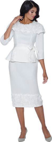 Stellar Looks <br> (Fall 2025) <br> SL600522 <br> <br> White <br> 8 10 12 14 16 18 <br>  16w 18w 20w 22w 24w 26w<br><br>Scuba <br> 2 Piece Skirt Suit