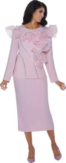 Stellar Looks <br> (Fall 2025) <br> SL600542 <br> <br> Pink <br> 8 10 12 14 16 18 <br>  16w 18w 20w 22w 24w 26w<br><br>Scuba <br> 2 Piece Skirt Suit