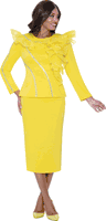Stellar Looks <br> (Fall 2025) <br> SL600542 <br> <br> Yellow <br> 8 10 12 14 16 18 <br>  16w 18w 20w 22w 24w 26w<br><br>Scuba <br> 2 Piece Skirt Suit