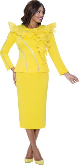 Stellar Looks <br> (Fall 2025) <br> SL600542 <br> <br> Yellow <br> 8 10 12 14 16 18 <br>  16w 18w 20w 22w 24w 26w<br><br>Scuba <br> 2 Piece Skirt Suit