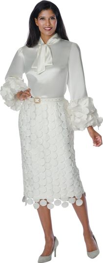 Stellar Looks <br> (Spring 2026) <br> SL600842 <br> <br> White <br> 8 10 12 14 16 18 <br>  16w 18w 20w 22w 24w 26w<br><br>Satin Lace <br> 2 Piece Skirt Suit