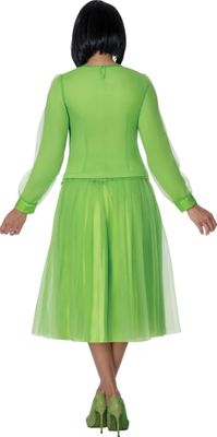 Stellar Looks <br> (Spring 2026) <br> SL600923 <br> <br> Green <br> 8 10 12 14 16 18 <br>  16w 18w 20w 22w 24w 26w<br><br>Light Mesh <br> 2 Piece Skirt Suit