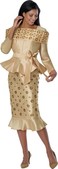 Stellar Looks <br> (Spring 2026) <br> SL600932 <br> <br> Champagne <br> 8 10 12 14 16 18 <br>  16w 18w 20w 22w 24w 26w<br><br>Shantung <br> 2 Piece Skirt Suit