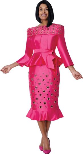 Stellar Looks <br> (Spring 2026) <br> SL600932 <br> <br> Hot-Pink <br> 8 10 12 14 16 18 <br>  16w 18w 20w 22w 24w 26w<br><br>Shantung <br> 2 Piece Skirt Suit